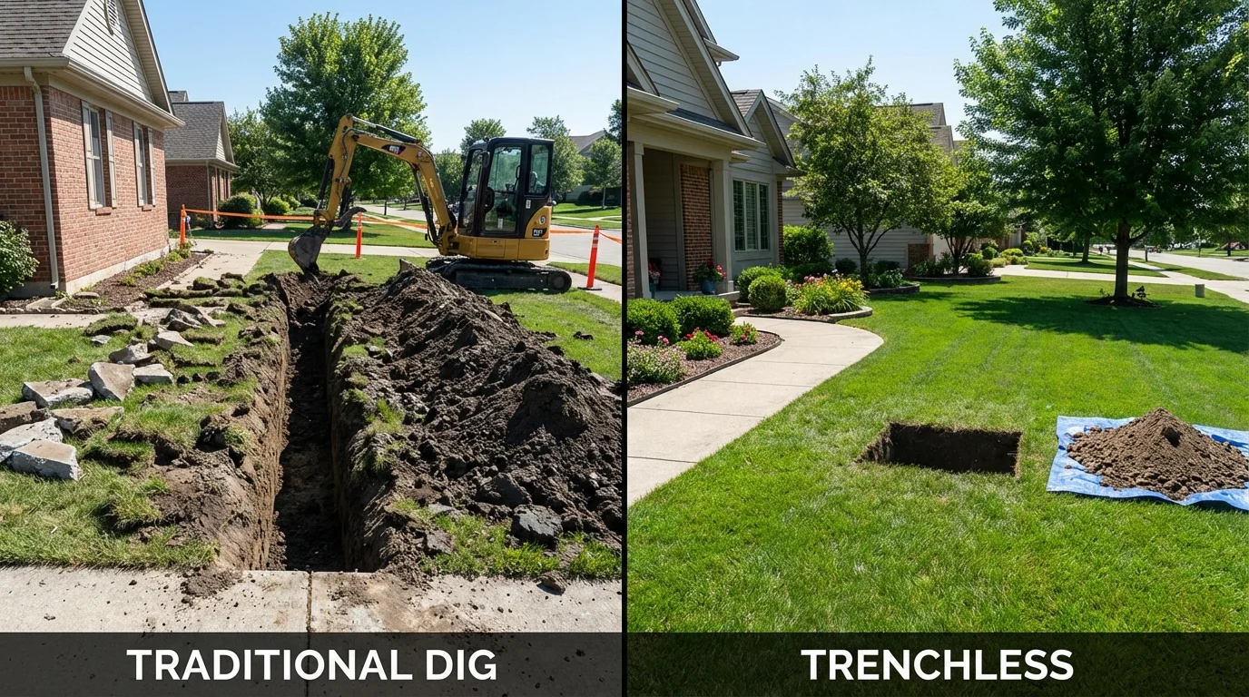 Trenchless sewer repair with minimal yard damage versus traditional excavation in Sparta, NC